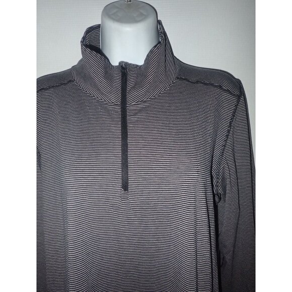 Toad & Co women‎ 1/4 Zip Long sleeve Top Large Gray Black Stripe Base Layer - Picture 3 of 6